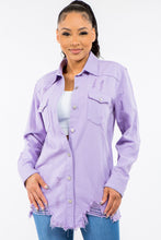 Load image into Gallery viewer, Frayed Hem Distressed Denim Jacket-Purple
