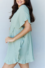 Load image into Gallery viewer, Ruffle Hem Dress with Drawstring Waistband in Light Sage
