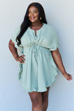 Load image into Gallery viewer, Ruffle Hem Dress with Drawstring Waistband in Light Sage
