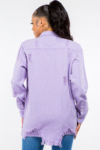 Load image into Gallery viewer, Frayed Hem Distressed Denim Jacket-Purple
