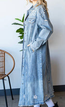 Load image into Gallery viewer, Pearl Bling Distressed Denim Coat
